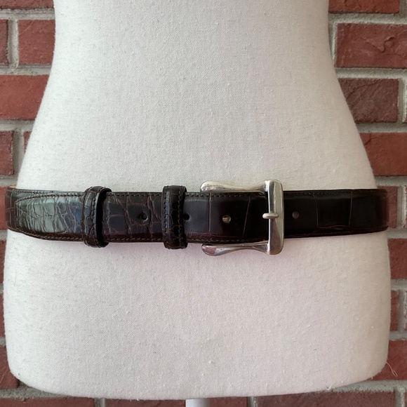 Brown Alligator Sterling Silver 925 Buckle Men’s Luxurious Belt Size 115/100 NEW - Picture 1 of 15